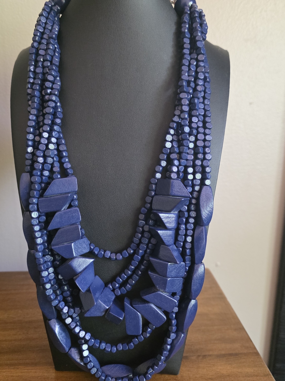 Multi-Strand Light Weight Blue Beaded Statement Necklace